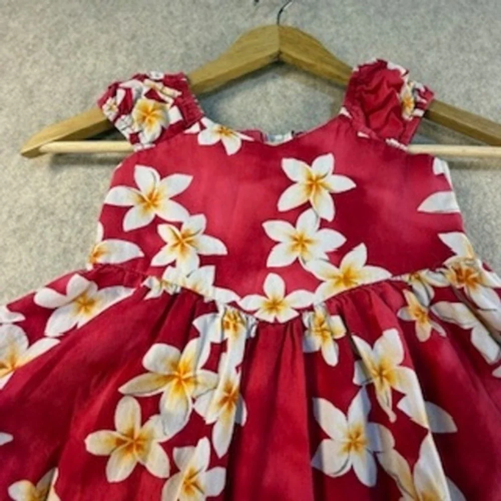 Royal Hawaiian Creations Girls Pink Plumeria Floral Dress‎ Size 2 Made in Hawaii